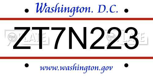 ZT7N223 District Of Columbia License Plate