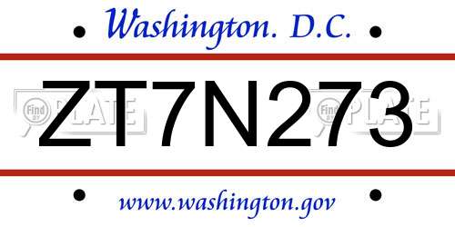 ZT7N273 District Of Columbia License Plate
