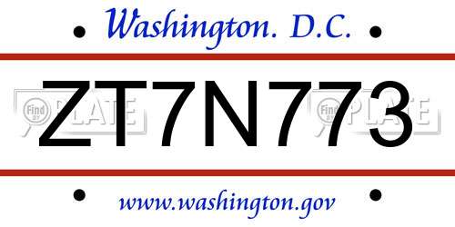ZT7N773 District Of Columbia License Plate