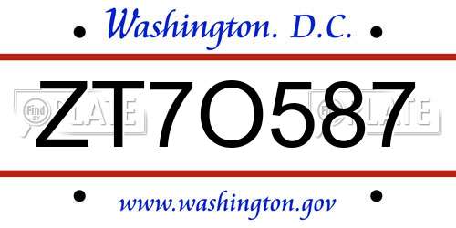 ZT7O587 District Of Columbia License Plate