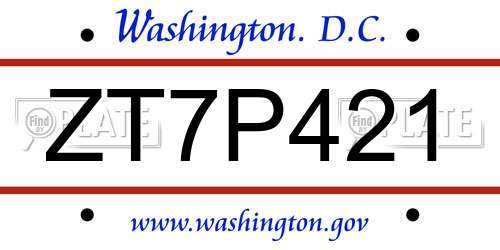 ZT7P421 District Of Columbia License Plate
