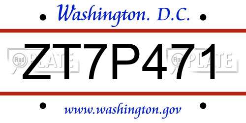 ZT7P471 District Of Columbia License Plate