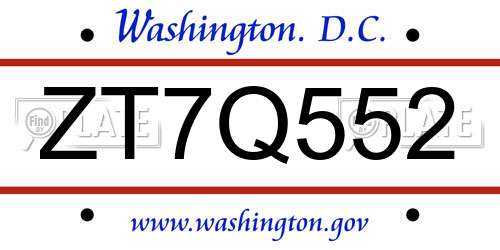 ZT7Q552 District Of Columbia License Plate
