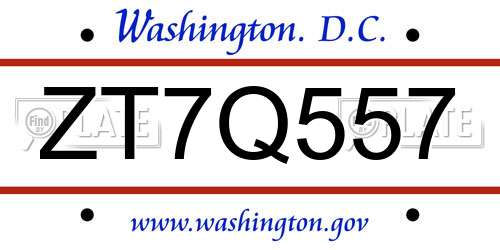 ZT7Q557 District Of Columbia License Plate