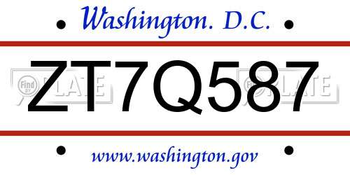 ZT7Q587 District Of Columbia License Plate