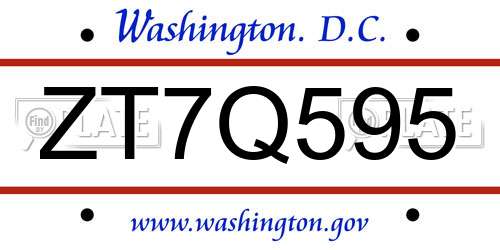 ZT7Q595 District Of Columbia License Plate