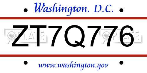 ZT7Q776 District Of Columbia License Plate