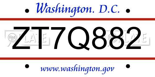ZT7Q882 District Of Columbia License Plate