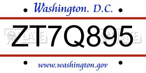 ZT7Q895 District Of Columbia License Plate