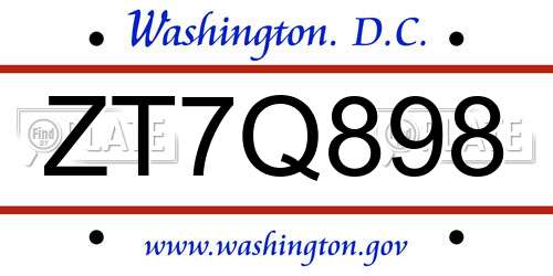 ZT7Q898 District Of Columbia License Plate
