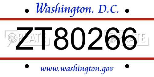ZT80266 District Of Columbia License Plate