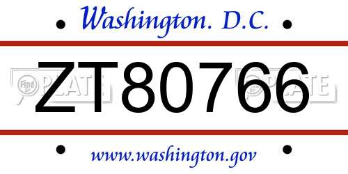 ZT80766 District Of Columbia License Plate