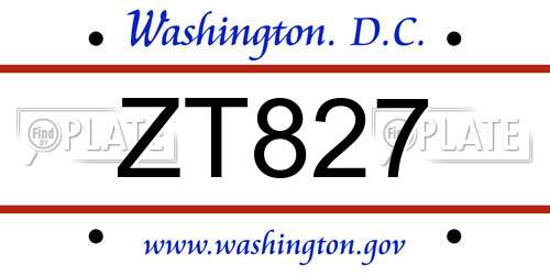 ZT827 District Of Columbia License Plate