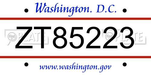 ZT85223 District Of Columbia License Plate