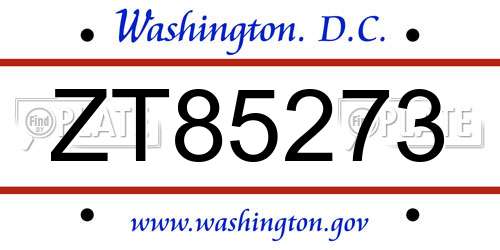 ZT85273 District Of Columbia License Plate