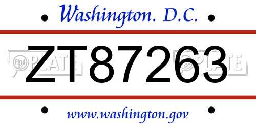 ZT87263 District Of Columbia License Plate