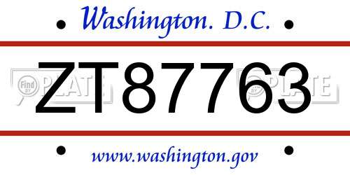 ZT87763 District Of Columbia License Plate