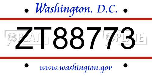 ZT88773 District Of Columbia License Plate