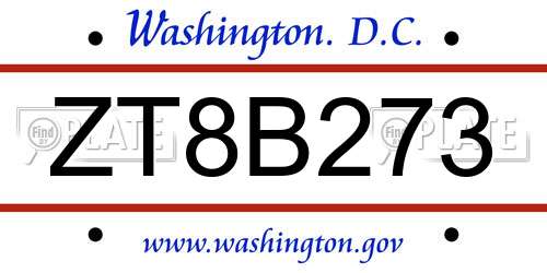 ZT8B273 District Of Columbia License Plate