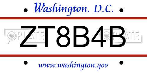 ZT8B4B District Of Columbia License Plate