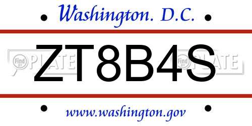 ZT8B4S District Of Columbia License Plate