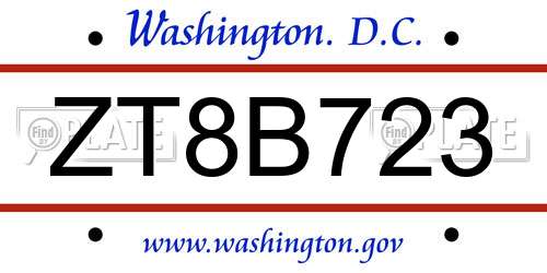 ZT8B723 District Of Columbia License Plate