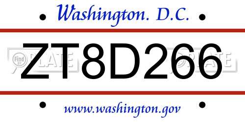 ZT8D266 District Of Columbia License Plate