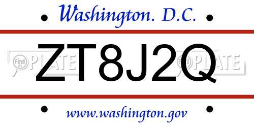 ZT8J2Q District Of Columbia License Plate