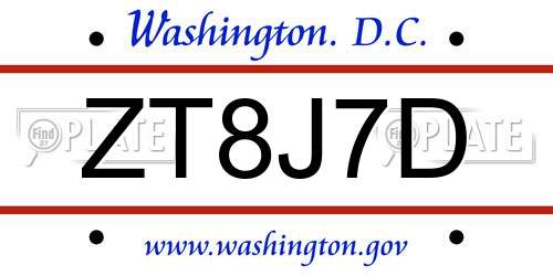 ZT8J7D District Of Columbia License Plate