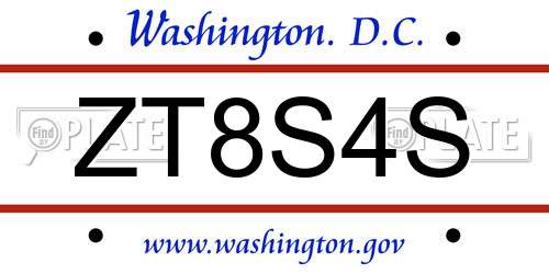 ZT8S4S District Of Columbia License Plate
