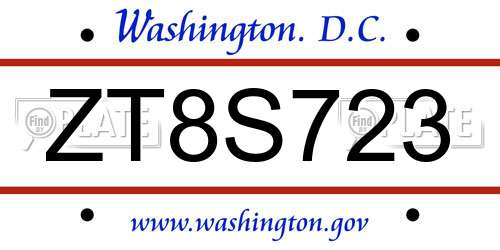 ZT8S723 District Of Columbia License Plate