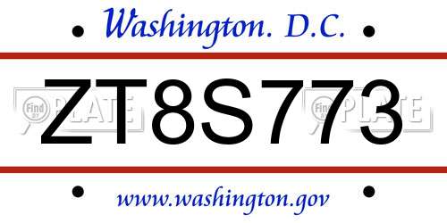 ZT8S773 District Of Columbia License Plate