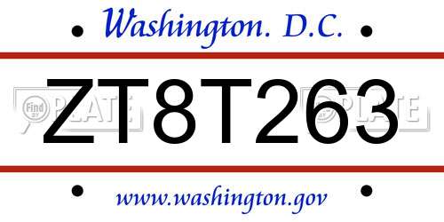 ZT8T263 District Of Columbia License Plate