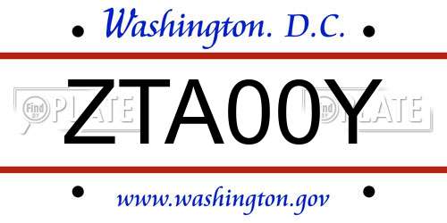 ZTA00Y District Of Columbia License Plate