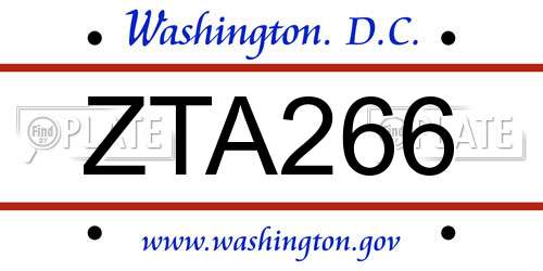 ZTA266 District Of Columbia License Plate