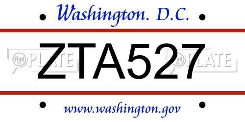 ZTA527 District Of Columbia License Plate