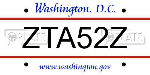 ZTA52Z District Of Columbia License Plate