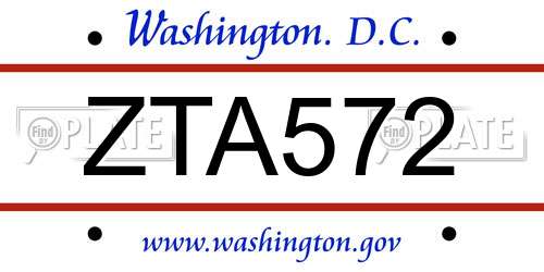ZTA572 District Of Columbia License Plate