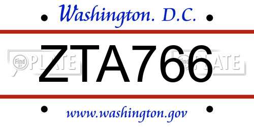 ZTA766 District Of Columbia License Plate