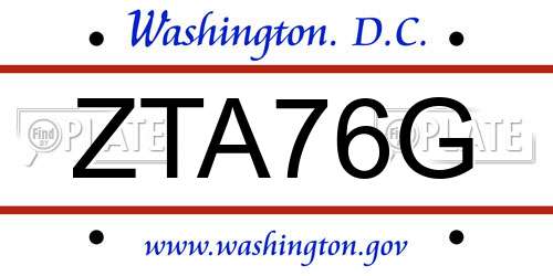 ZTA76G District Of Columbia License Plate