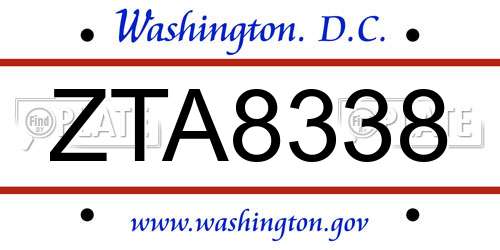 ZTA8338 District Of Columbia License Plate