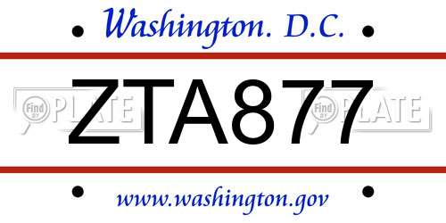 ZTA877 District Of Columbia License Plate