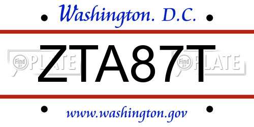 ZTA87T District Of Columbia License Plate