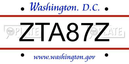 ZTA87Z District Of Columbia License Plate