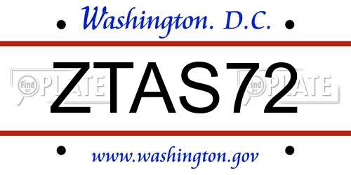 ZTAS72 District Of Columbia License Plate