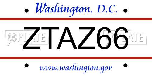 ZTAZ66 District Of Columbia License Plate