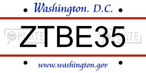 ZTBE35 District Of Columbia License Plate