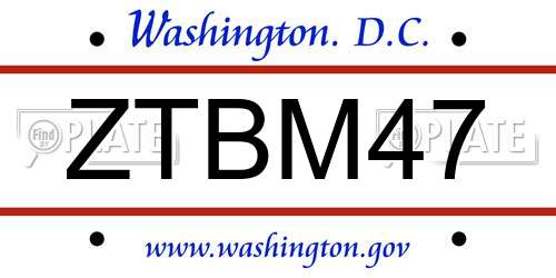 ZTBM47 District Of Columbia License Plate