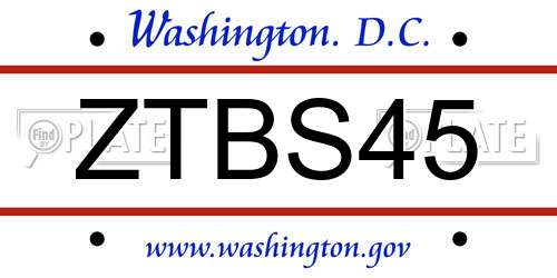 ZTBS45 District Of Columbia License Plate