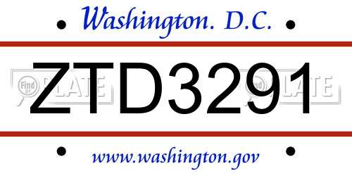 ZTD3291 District Of Columbia License Plate